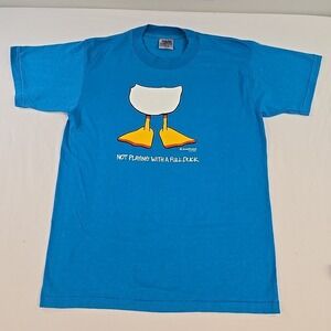 Vintage John Baron Duck Tshirt Not Playing With A Full Duck Size Large Blue USA